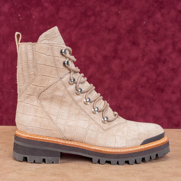 Marc Fisher Women Lizzie 2 Croc Print Lace-up Platform Cream Combat Boots Sz 8 - Picture 4 of 9